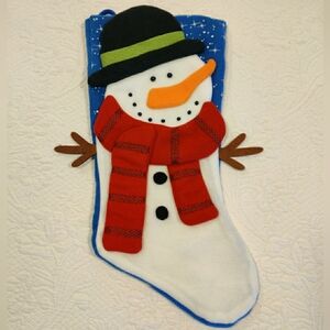 Santa’s Best Snowman 3D Appliqué Christmas Stocking  19” Vintage 80s